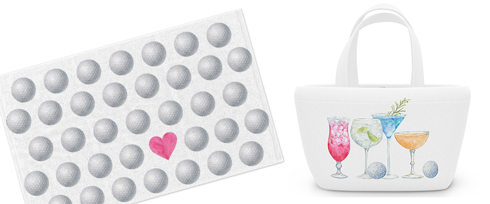 golf heart towel and lunch bag drinks